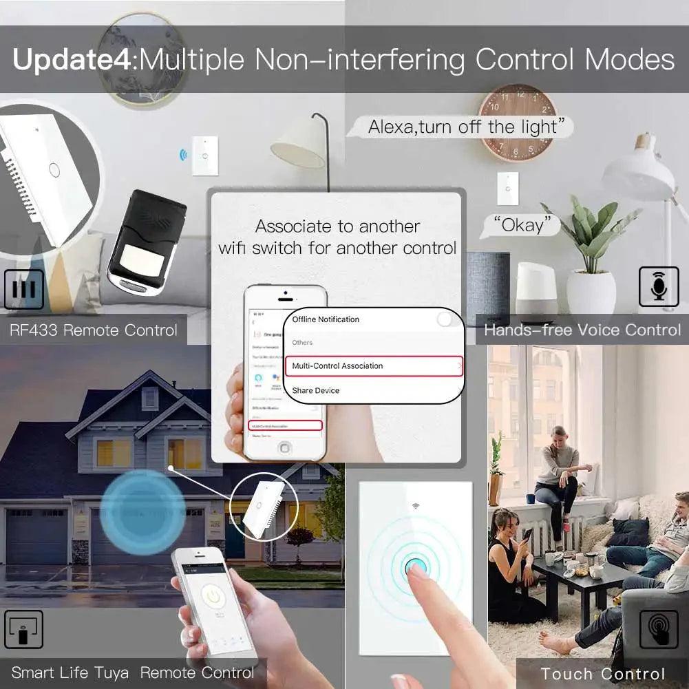 MOES Smart Glass Panel Switch Smart Life/Tuya App Multi-Control Association, Voice Control with Alexa,Google Home,1/2/3/4 Gang - petguardiansupplies