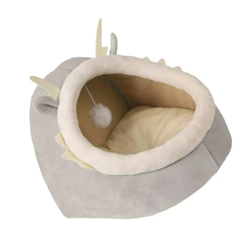 Dragon Cats Bed Dog House Plush Resting Cushion with Teaser Cats Warm Cave - petguardiansupplies