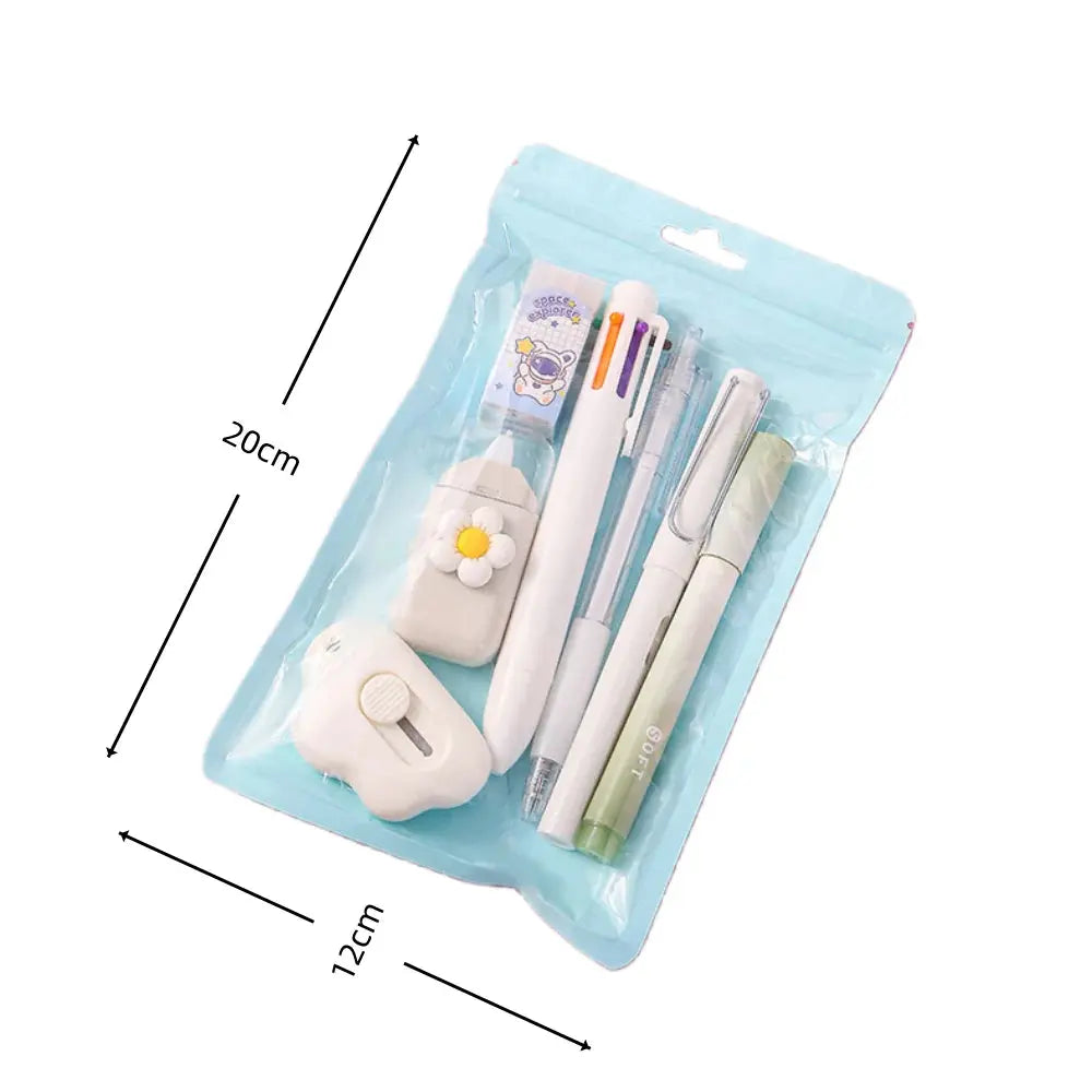 7-In-1 Stationery Set Children Back To School Gel Pen Highlighter Ballpoint Pen Eternal Pencil Tape Eraser Knife Kids Prize - petguardiansupplies