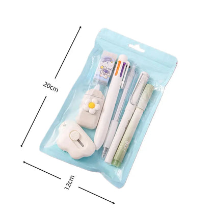 7-In-1 Stationery Set Children Back To School Gel Pen Highlighter Ballpoint Pen Eternal Pencil Tape Eraser Knife Kids Prize - petguardiansupplies