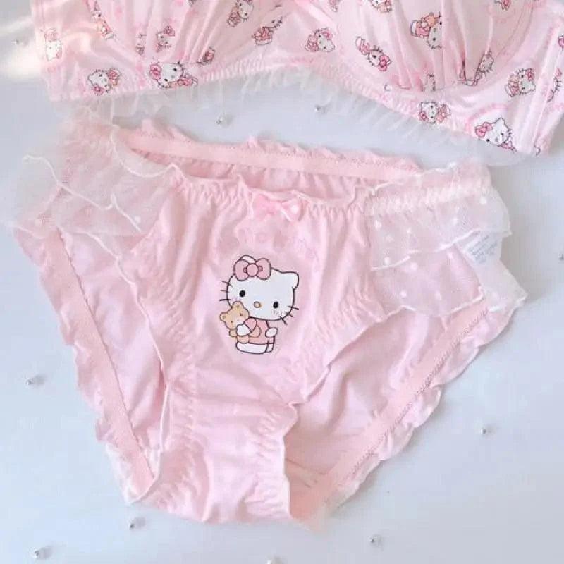 Sanrio Hello Kitty Pants Anime Figure Y2K Sweet Girl Pink Underwear Fashion Kawaii Small Chest Gathering Bra Without Steel Ring - petguardiansupplies