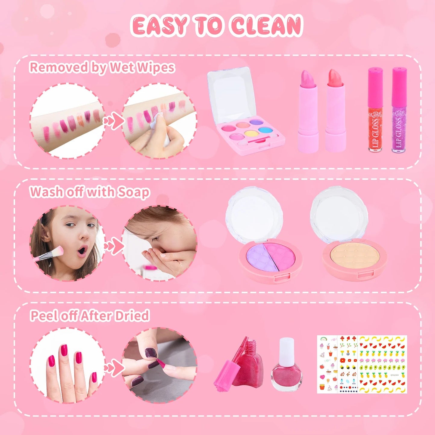 Kids Makeup Sets for Girls Washable Make up Starter Kit Princess Pretend Play Makeup Girls Toys with Cosmetic Bag Birthday Gift - petguardiansupplies