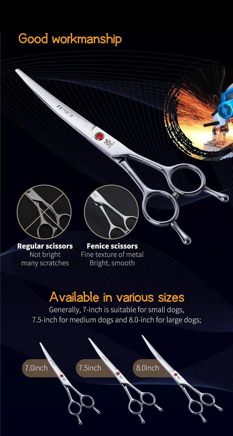 Fenice 7.0 /7.5 /8.0 inch Professional Pet Grooming Shears Dogs Curved Scissors for Dog Beauty - petguardiansupplies