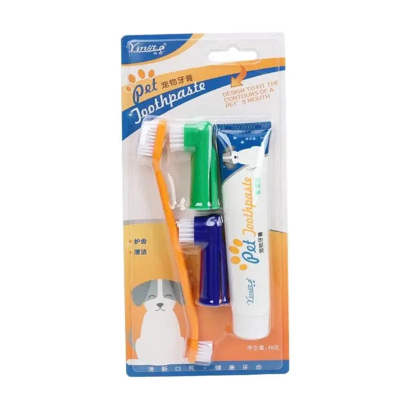 Pet Cleaning Tools Kit Dog Gum Care Products Kit Reduces Plaque & Tartar Buildup for Pet Universal Toothpaste Toothbrush Set - petguardiansupplies