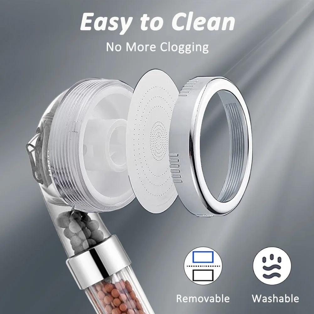 ZhangJi 3 Modes Bath Shower Adjustable Jetting Shower Head High Pressure Saving Water Bathroom Anion Filter Shower SPA Nozzle - petguardiansupplies