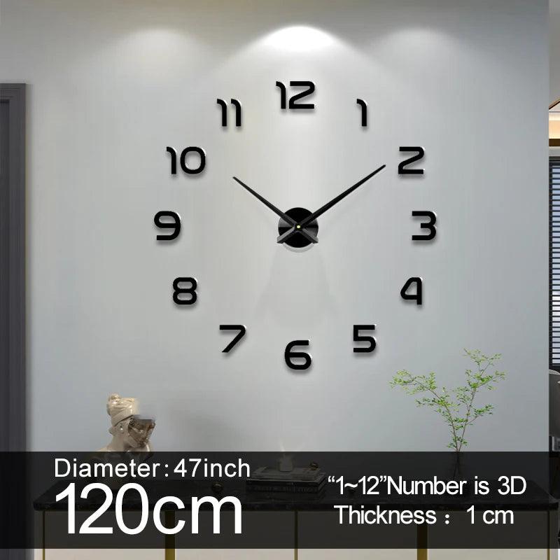 Large Wall Clock Quartz 3D DIY Big Watch Decorative Kitchen Clocks Acrylic Mirror Sticker Oversize Wall Clocks Home Letter Decor - petguardiansupplies