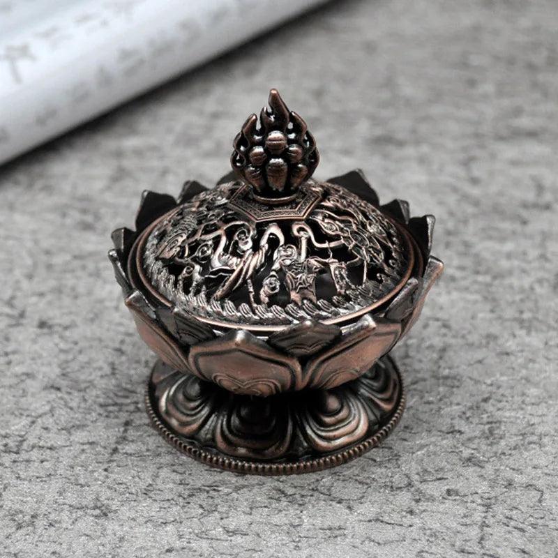 Lotus Flower Incense Burner Buddhism Buddha Holder Brass Mini Sandalwood Censer Incense Metal Craft Home Decoration - petguardiansupplies