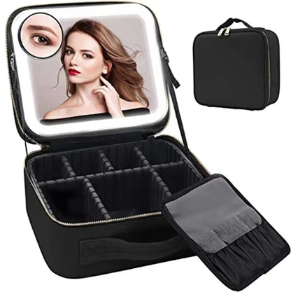 Makeup Bag With LED Mirror Vanity Case Beauty Box Make Up Travel Cosmetic Bag~UK - petguardiansupplies