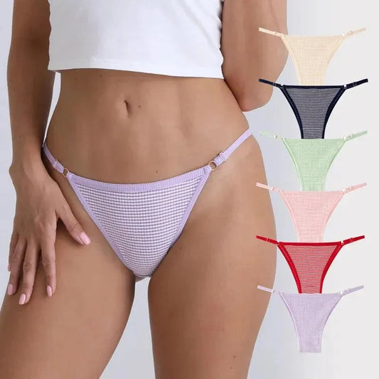 1pcs Cotton Women's Thongs Panties Sport Breathable Low Waist Underwear Lingerie Sexy Female Adjustable Buckle Stripe G-String - petguardiansupplies