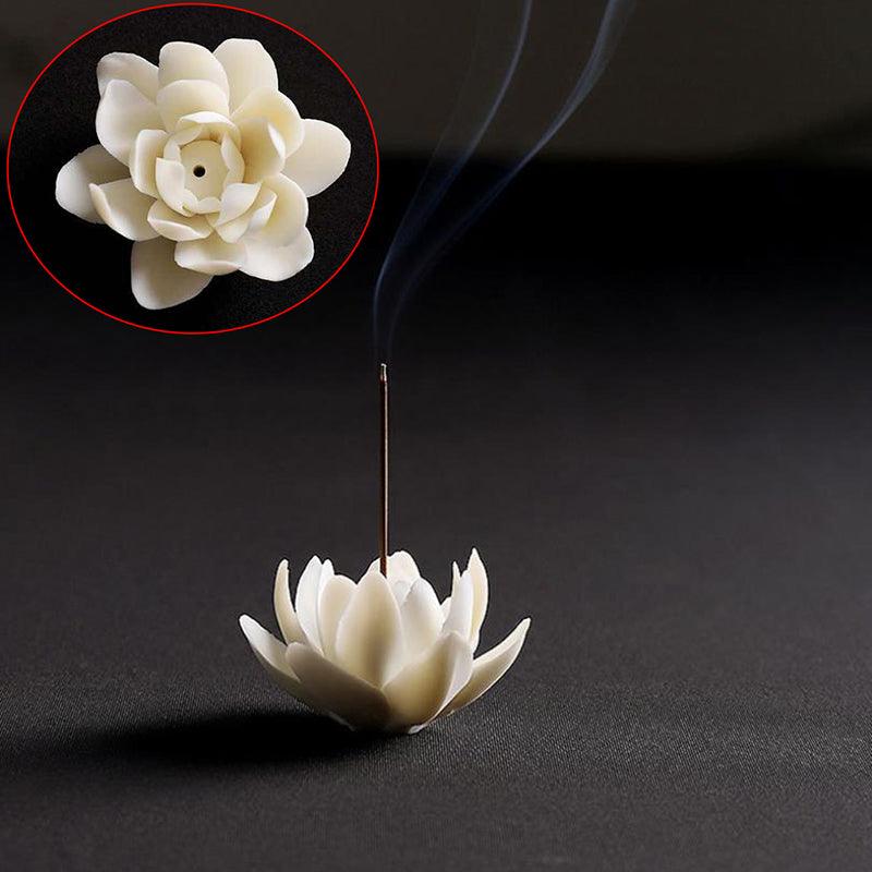 New 1PC Ceramic White Lotus Incense Burner Sandal Wood Incense Burner Ornaments Home Incense Stick Holder Aromatherapy - petguardiansupplies