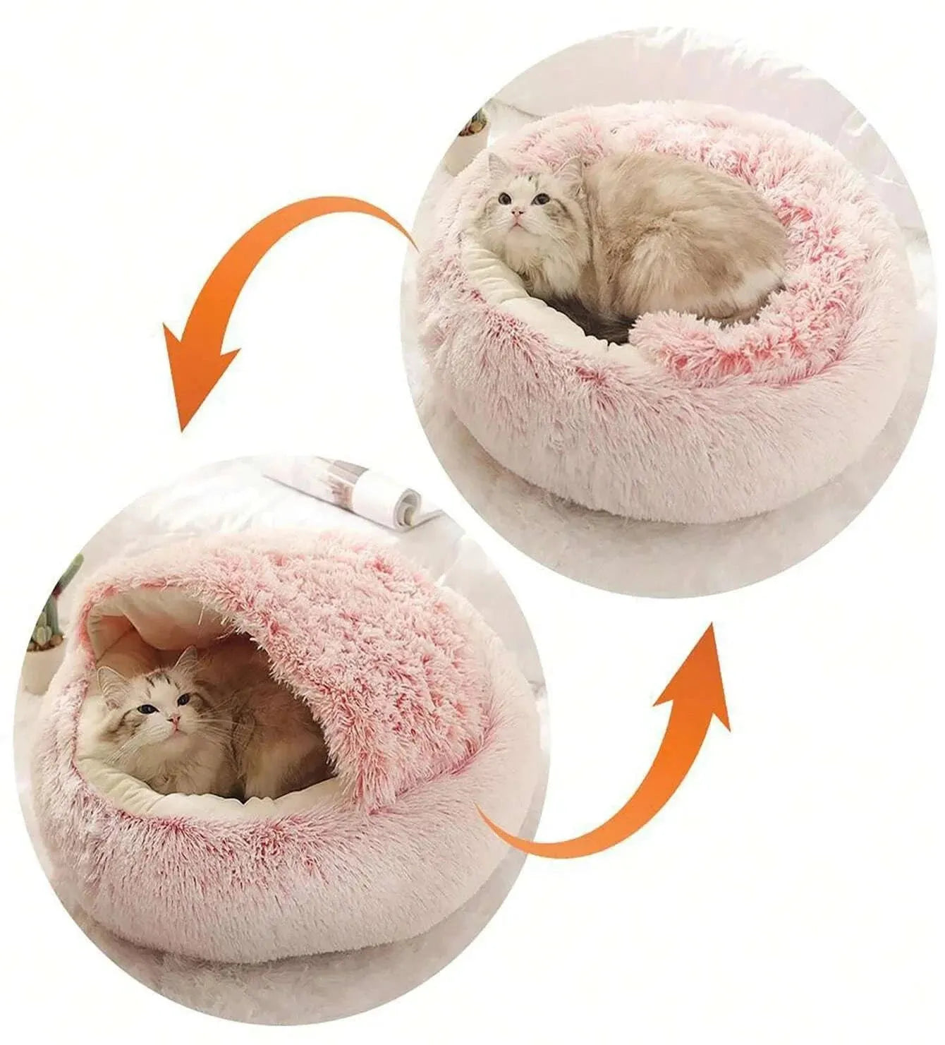 Soft Plush Pet Bed with Cover Round Cat Bed Pet Mattress Warm Cat Dog 2 in 1 Sleeping Nest Cave for Small Dogs - petguardiansupplies