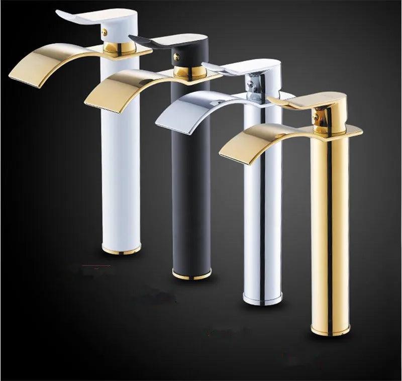 Basin Faucet Gold and white Waterfall Faucet Brass Bathroom Faucet Bathroom Basin Faucet Mixer Tap Hot and Cold Sink faucet - petguardiansupplies