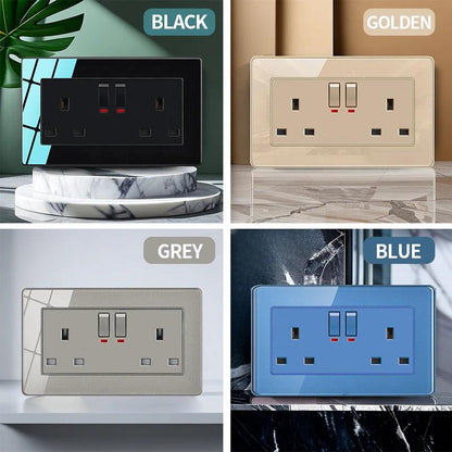 86 Type Tempered Glass Wall Switch Socket Panel Light Switch EU French UK Electrical Wall USB Outlets Socket Plug - petguardiansupplies