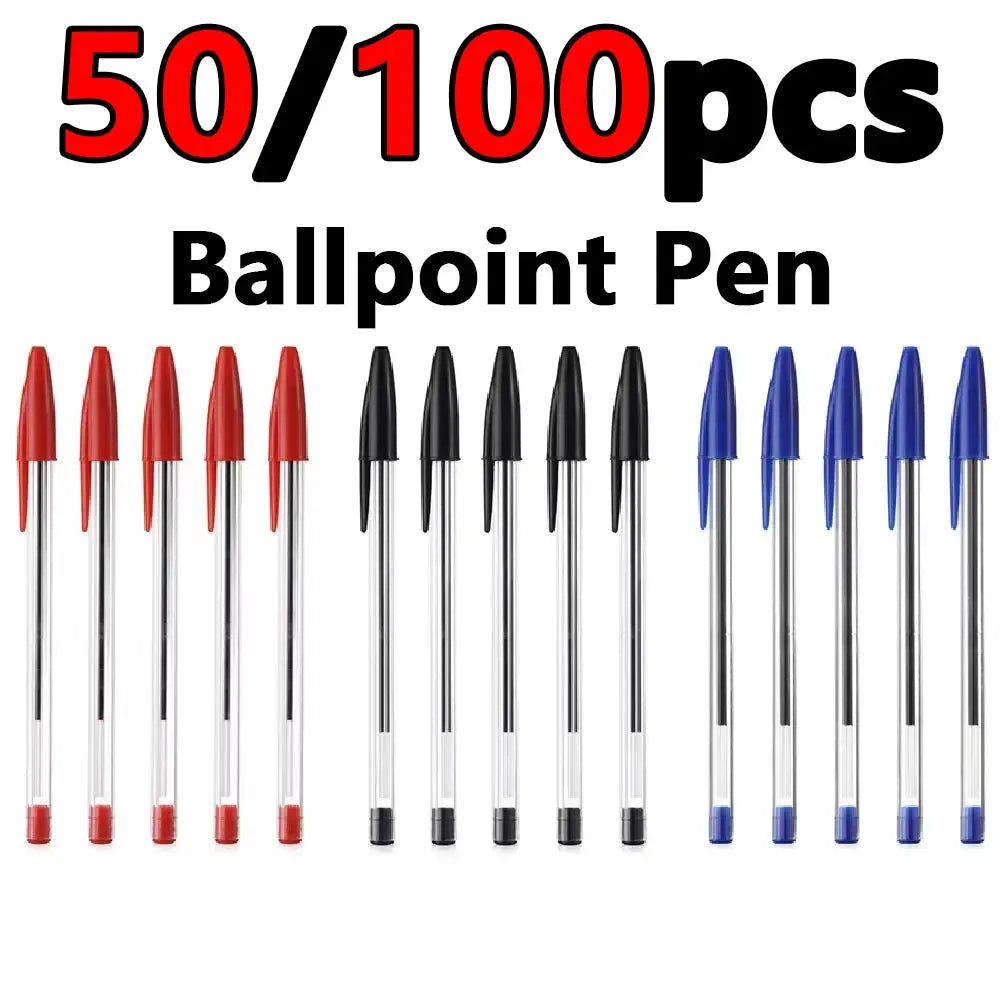 50/100Pcs Ballpoint Pens 1.0mm Blue Black Plastic Ball Point Pen Student Gift School Office Supplies Long Lasting Smooth Writing - petguardiansupplies