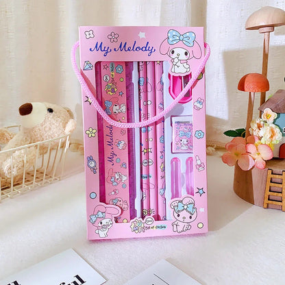 Sanrio Hello Kitty 8PCS Stationery Set Pencils Erasers Rulers Cartoon Cinnamoroll Melody Kuromi School Students Supplies Gifts - petguardiansupplies