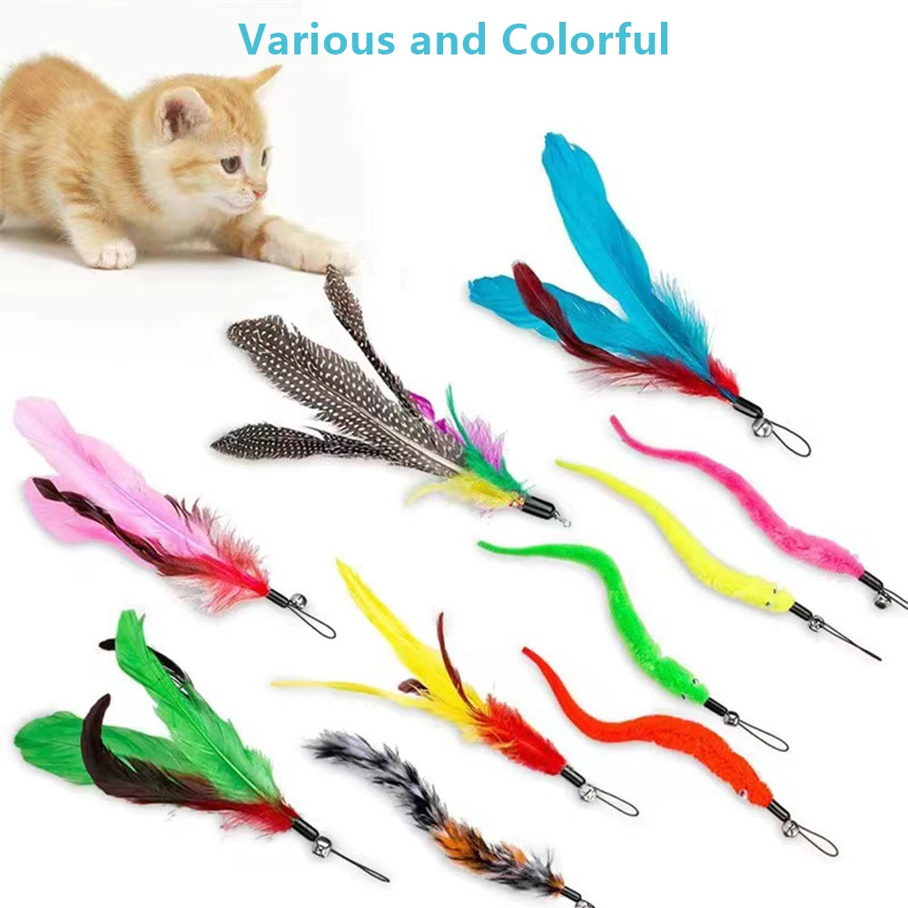 12Pcs Kitten Cat Toy Feather Bell Wand Teaser Rod Interactive Play Pet Toys Gift - petguardiansupplies