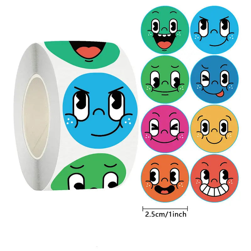 Hot Face Stickers Reward Cartoon Self-adhesive Teachers  Children Thanks Round Fluorescent Color Spot Goods Happyness incentive - petguardiansupplies