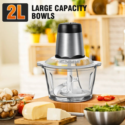 2L Electric Food Chopper Vegetable Chopper Small Food Processor Meat Grinder Mixer Electric Dicer with 2 Speeds Meat Mincer - petguardiansupplies