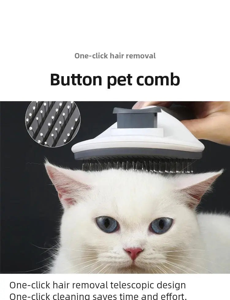 Pet Comb Automatic Hair Removal Comb Stainless Steel Needle Comb Cat Comb Cleaning Household Goods One Click Hair Removal - petguardiansupplies