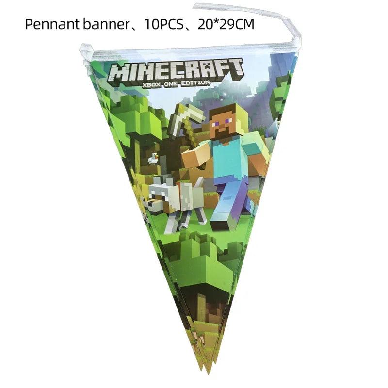 Miner Crafting Birthday Party Decoration Disposable Tableware Foil Balloon Banner Backdrop Cartoon Minecraft Game Theme Decor - petguardiansupplies