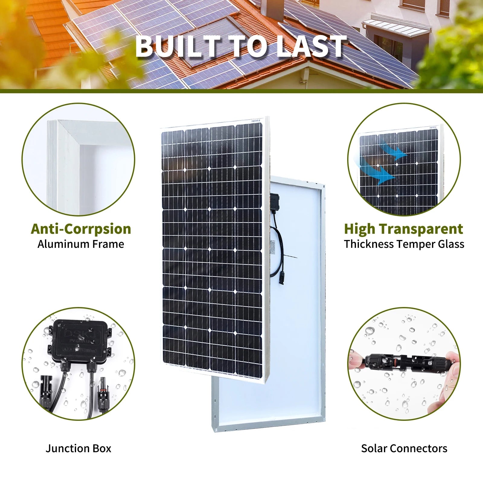 Solar Panel 100w 120w140w 160w 18V Rigid Solar Panel 25 Year Photovoltaic Monocrystalline Cell 12V Battery Charge - petguardiansupplies