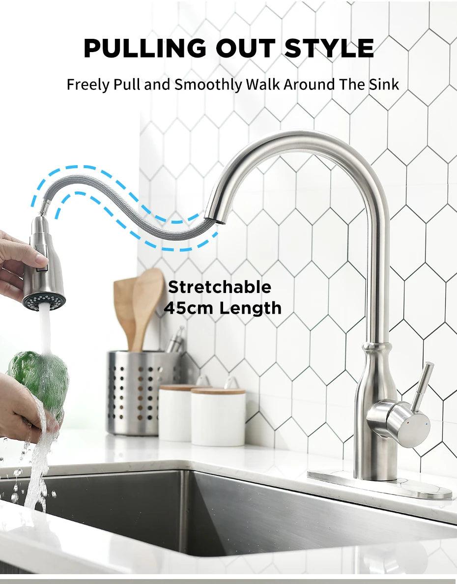 Kitchen Faucets Black Single Handle Pull Out Kitchen Tap Single Hole Handle Swivel 360 Degree Water Mixer Tap Mixer Tap 408906 - petguardiansupplies