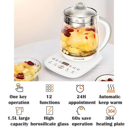 220V Jiuyang health pot multi-functional flower teapot glass stew tea pot 1.5L Portable Mini Multi Cooker Tea Dessert Cooker - petguardiansupplies