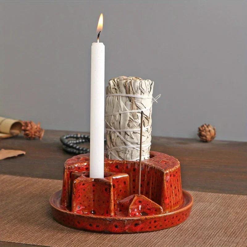 4-In-1 Ceramic Candle & Incense Holder Morandi Color with Cute Stars and Moon Design Perfect for Sage Palo Santo Stick Incense - petguardiansupplies