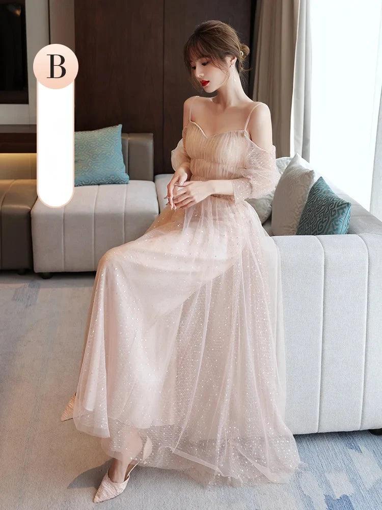 Pink Bridesmaid Dress 2024 New Summer Fairy Slimming High Sense Sisters up Temperament Evening dress Women - petguardiansupplies