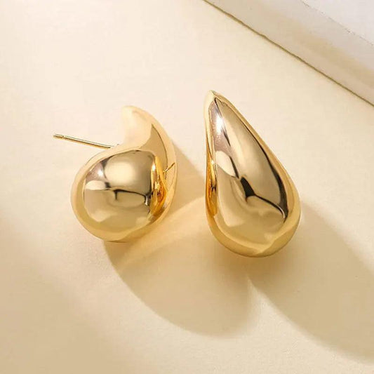 Vintage Gold Color Plated Chunky Dome Drop Earrings for Women Glossy Stainless Steel Thick Teardrop Earring Jewelry Wholesale - petguardiansupplies