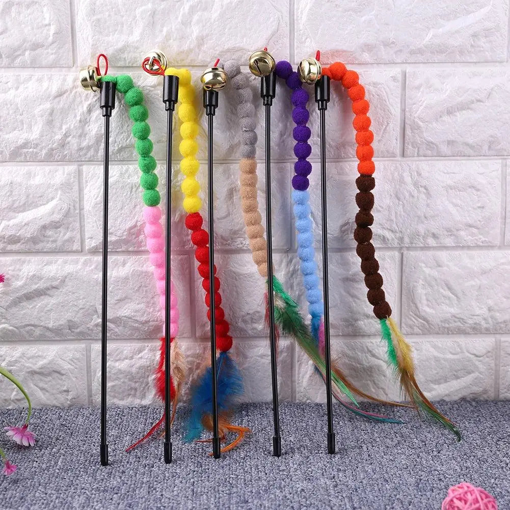 Cat Toys Cute Funny Colorful Rod Teaser Wand Plastic Pet Toys for Cats Interactive Stick Pet Teaser Cat Supplies - petguardiansupplies