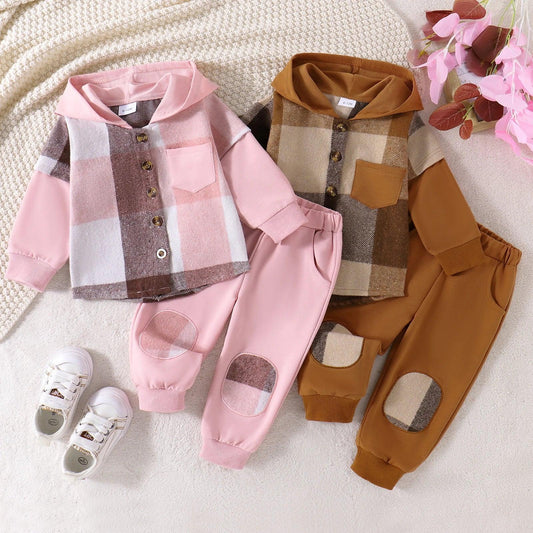 FOCUSNORM 0-4Y Toddler Little Boys Girls Clothes Set Color Patchwork Plaid Long Sleeve Button-up Hoodie Pants Outfits - petguardiansupplies