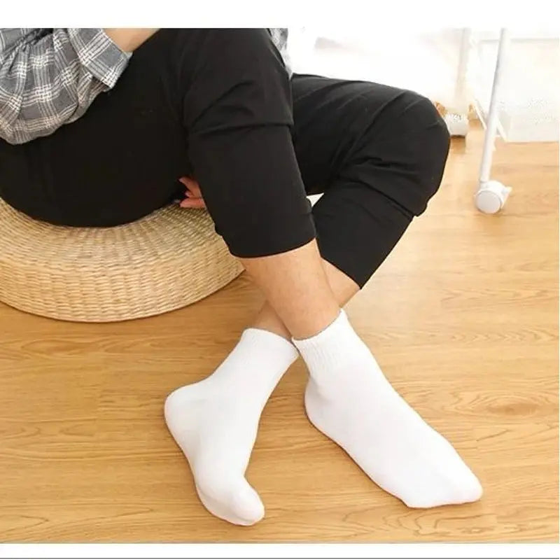 10 pairs of men's mid-calf socks black, white and gray cotton socks for all seasons, solid color match - petguardiansupplies