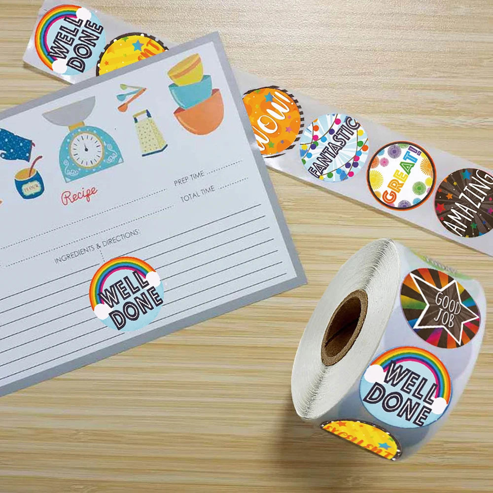 100-500pcs Cute Reward Stickers Roll with Word Motivational Stickers for School Teacher Kids Student Stationery Stickers Kids - petguardiansupplies