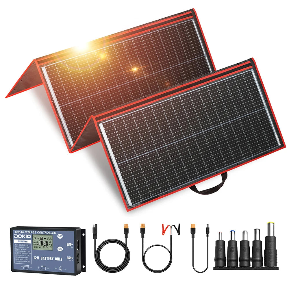 Dokio 18V 97W 150W 195W 295W Portable Foldable Solar Panel With 12V Controller Flexible Solar Panel For House Camping Travel - petguardiansupplies