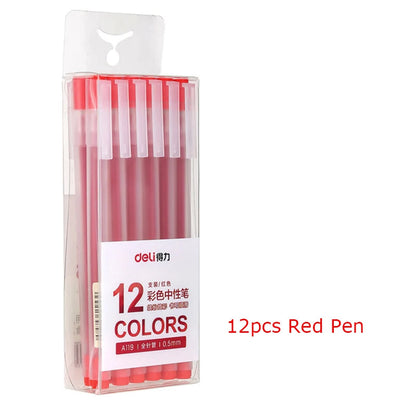 Deli 12Pcs/Set Gel Pen School Pens Set Pen 0.5MM Color Ink Stationery Student SuppliesWater-based Pen Writing Painting Tools - petguardiansupplies