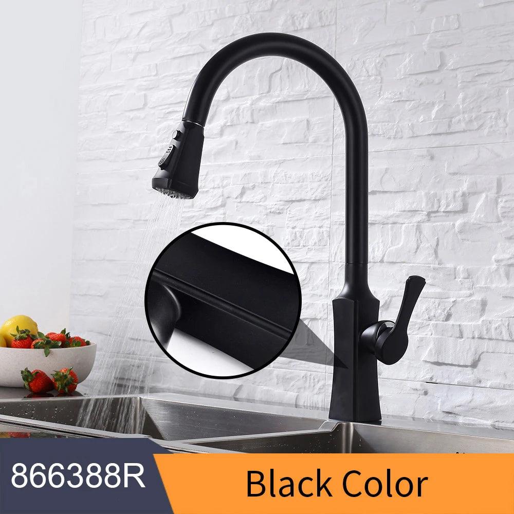 Kitchen Faucets Black Single Handle Pull Out Kitchen Tap Single Hole Handle Swivel 360 Degree Water Mixer Tap Mixer Tap 408906 - petguardiansupplies