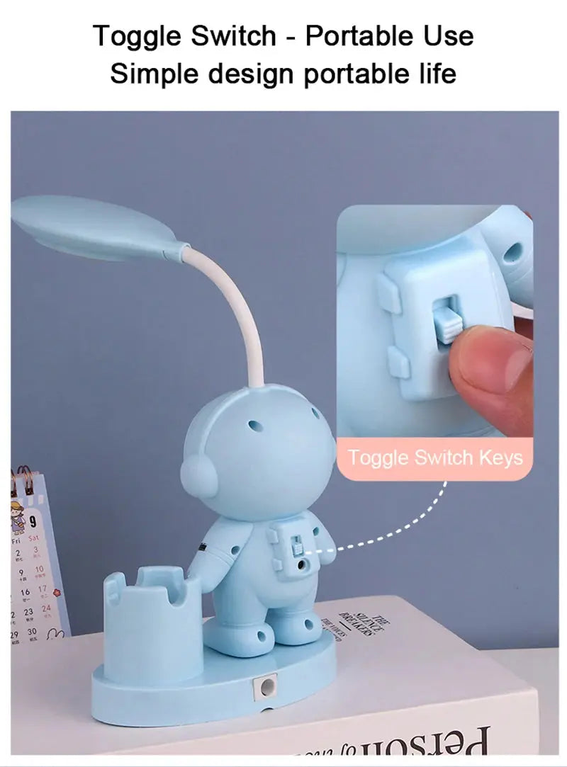 Creative Cute Astronaut Flexible Led Study Desk Lamp with Pencil Sharpener Bedside Color Adjust Table Lamp for Kids Student Room - petguardiansupplies