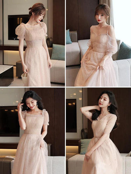 Pink Bridesmaid Dress 2024 New Summer Fairy Slimming High Sense Sisters up Temperament Evening dress Women - petguardiansupplies