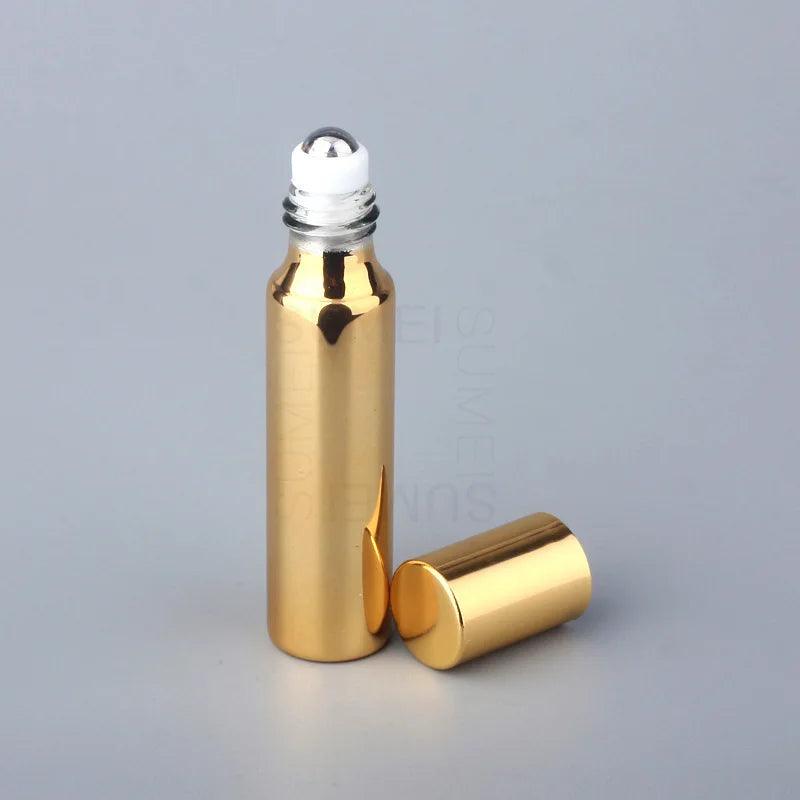 10ml Gold/Silver/Black Glass Roll On Bottle with Stainless Steel Roller Ball for Perfume Eye Cream Essential Oil Travel Bottles - petguardiansupplies