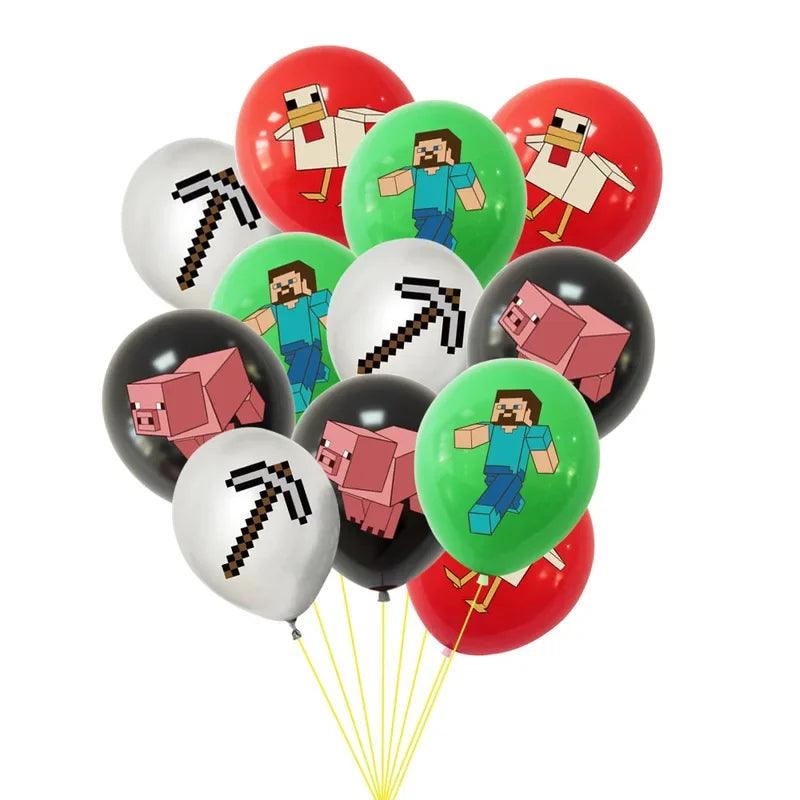 Miner Crafting Birthday Party Decoration Disposable Tableware Foil Balloon Banner Backdrop Cartoon Minecraft Game Theme Decor - petguardiansupplies