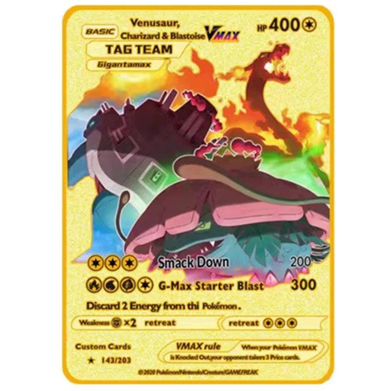 Pokemon English Metal Card Anime Pikachu Charizard Mewtwo Blastoise Vmax Shiny Letters Game Collection Card Kids Toy Gifts - petguardiansupplies