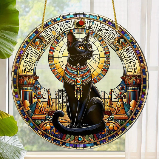 Egyptian Bastet Cat Goddess Acrylic Suncatcher-Animal Theme Indoor Wall Hanging for Living Room,Festive Party Decor,Gift - petguardiansupplies