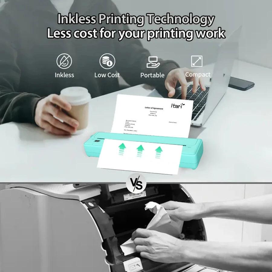 Portable A4 Thermal Printer Wireless Printing Machine Bluetooth Inkless Portable Printer for Contract PDF Document Photo Picture - petguardiansupplies