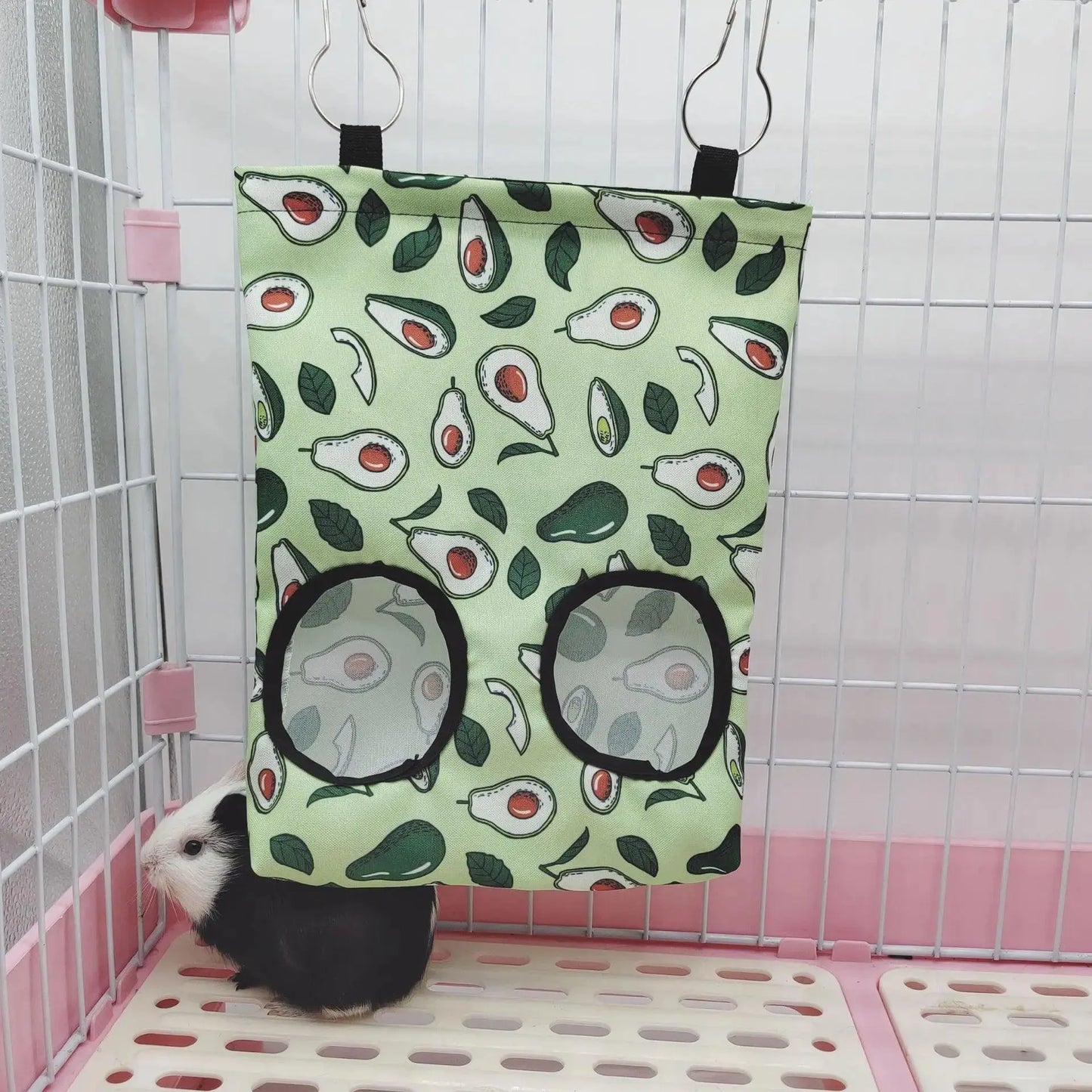 Guinea Pigs 2/3 Holes Hay Feeding Bags Strawberry Printed Rabbit Hanging Feeder Chinchilla Food Organizer Pet Cage Supplies - petguardiansupplies