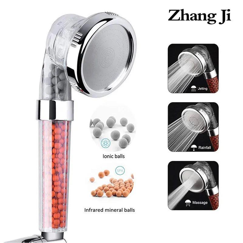 ZhangJi 3 Modes Bath Shower Adjustable Jetting Shower Head High Pressure Saving Water Bathroom Anion Filter Shower SPA Nozzle - petguardiansupplies