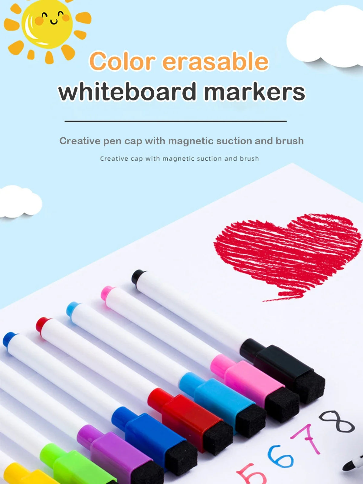 Magnetic Erasable Whiteboard Pen Color Options Blackboard Note Numbering Stationery Office Teaching Supplies for Classroom Use - petguardiansupplies