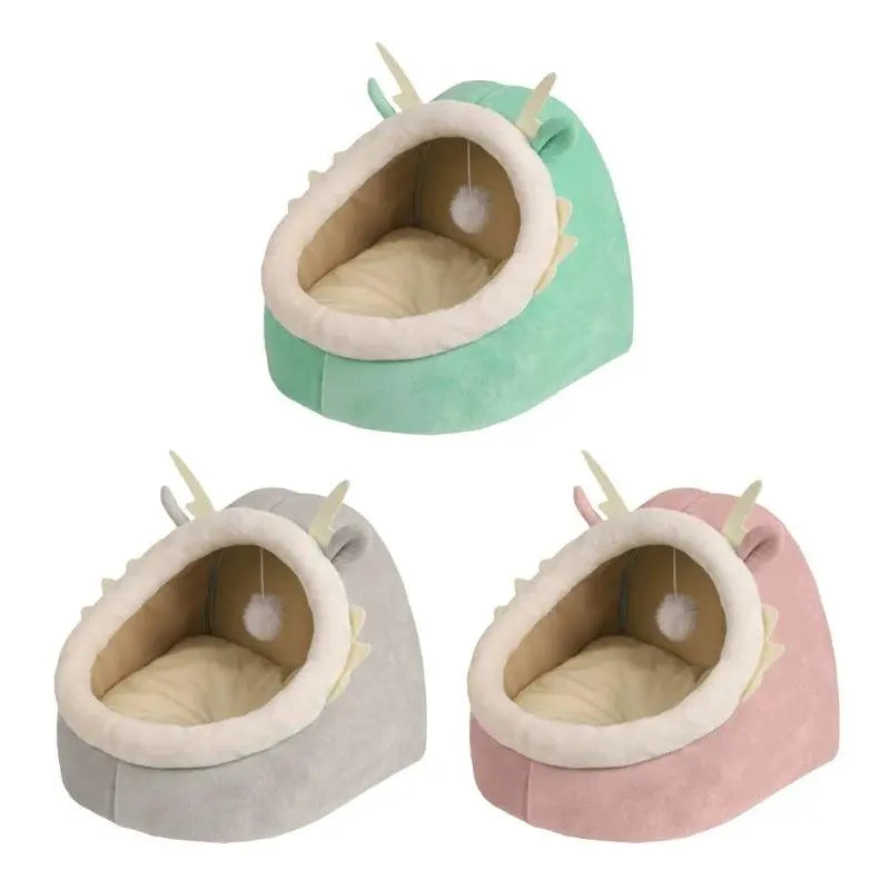 Dragon Cats Bed Dog House Plush Resting Cushion with Teaser Cats Warm Cave - petguardiansupplies