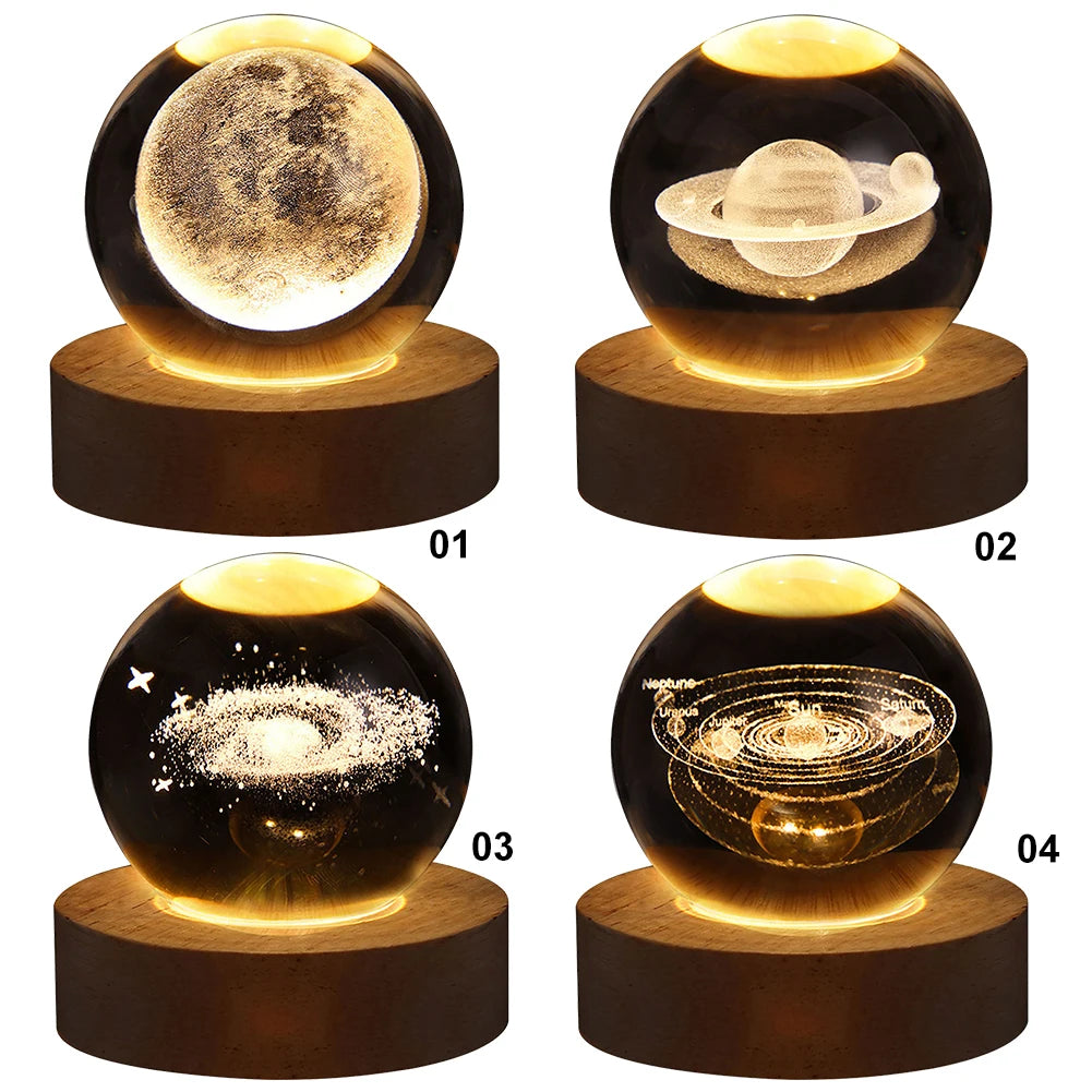 USB LED Night Light Galaxy Crystal Ball 3D Moon Planet Table Lamp Decor Bedroom Atmosphere Lamp for Birthday Kids Xmas Gifts - petguardiansupplies