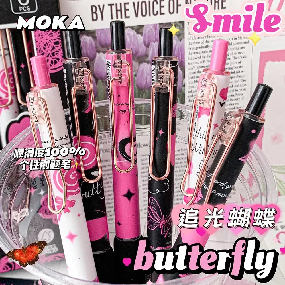 6pcs/set Butterfly Series Cute Gel Pen ST Nib Kawaii Pen Set Japanese Kawaii Stationery School Supplies Aesthetic Pens - petguardiansupplies